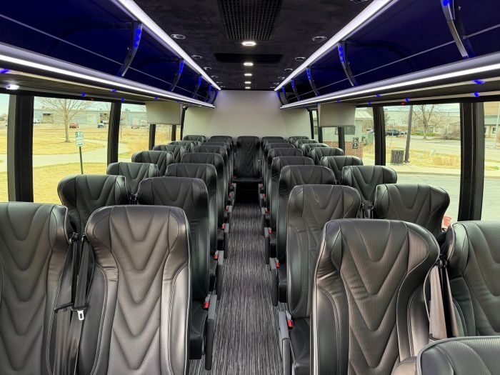 Coach bus leather seats – Loveland party bus rental